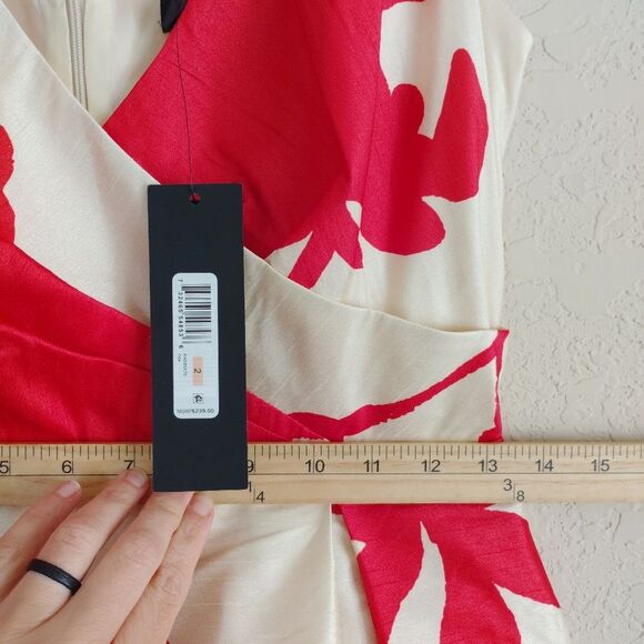 Donna Karan Red Fit & Flare Dress Cream Floral Midi Romantic Capsule 2 - Picture 7 of 8